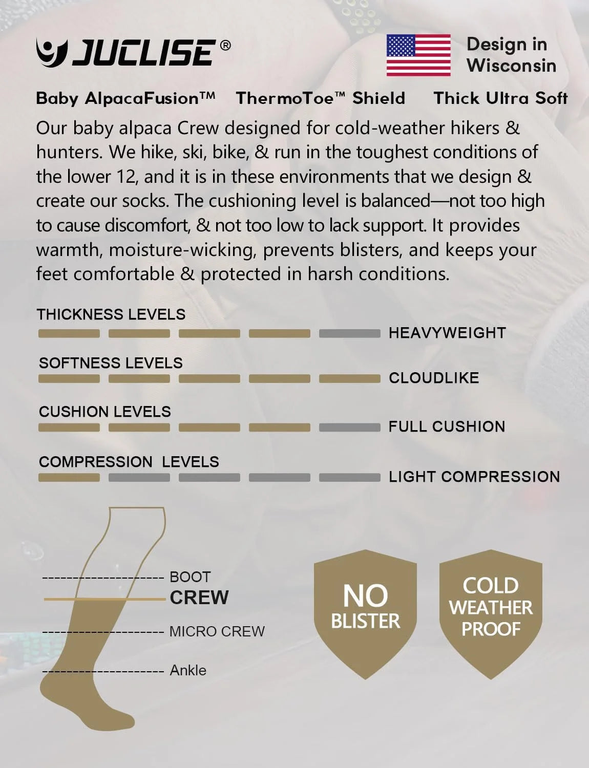 Juclise Alpaca Wool Hiking Crew Socks for Men and Women