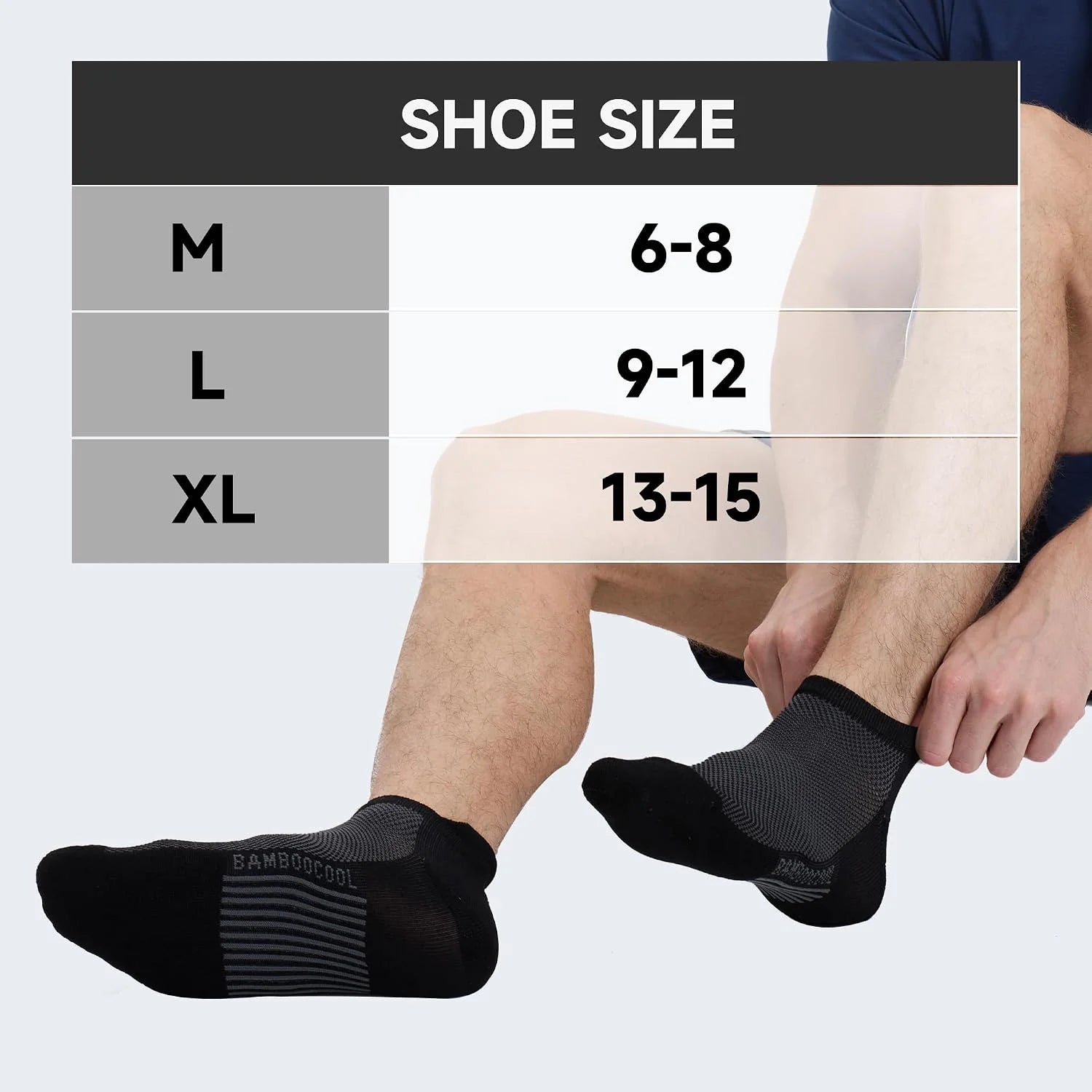 BAMBOO COOL Mens Athletic Ankle Socks Moisture Wicking Cushioned 8 Pack