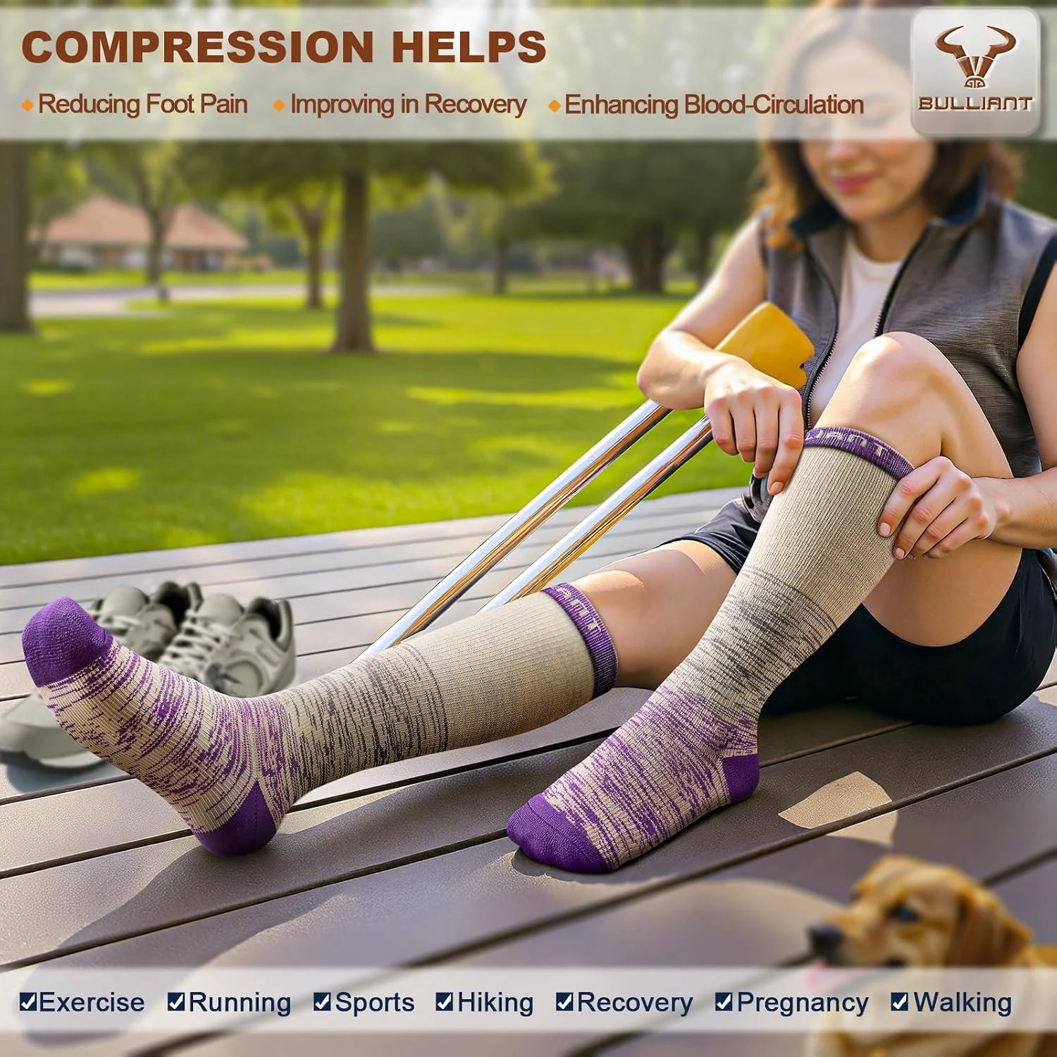 BULLIANT Men Cushioned Compression Sports Recovery Knee-High Socks 3Pack