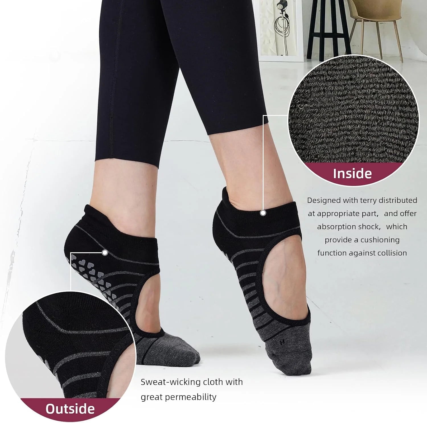 Anti-Slip Yoga Socks for Women, 4 Pairs Stretchy Grip Socks for Pilates, Barre, Dance, and Studio Workouts