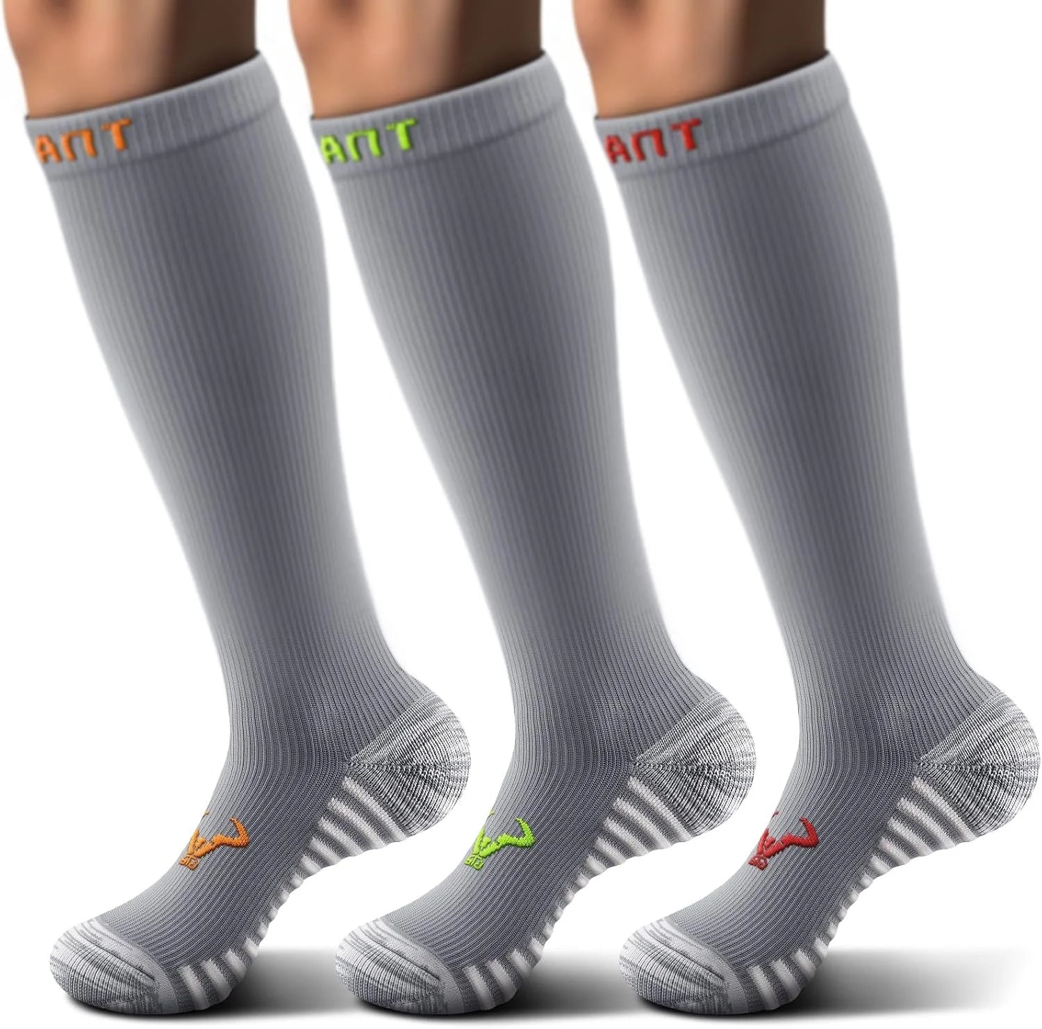BULLIANT Men Cushioned Compression Sports Recovery Knee-High Socks 3Pack