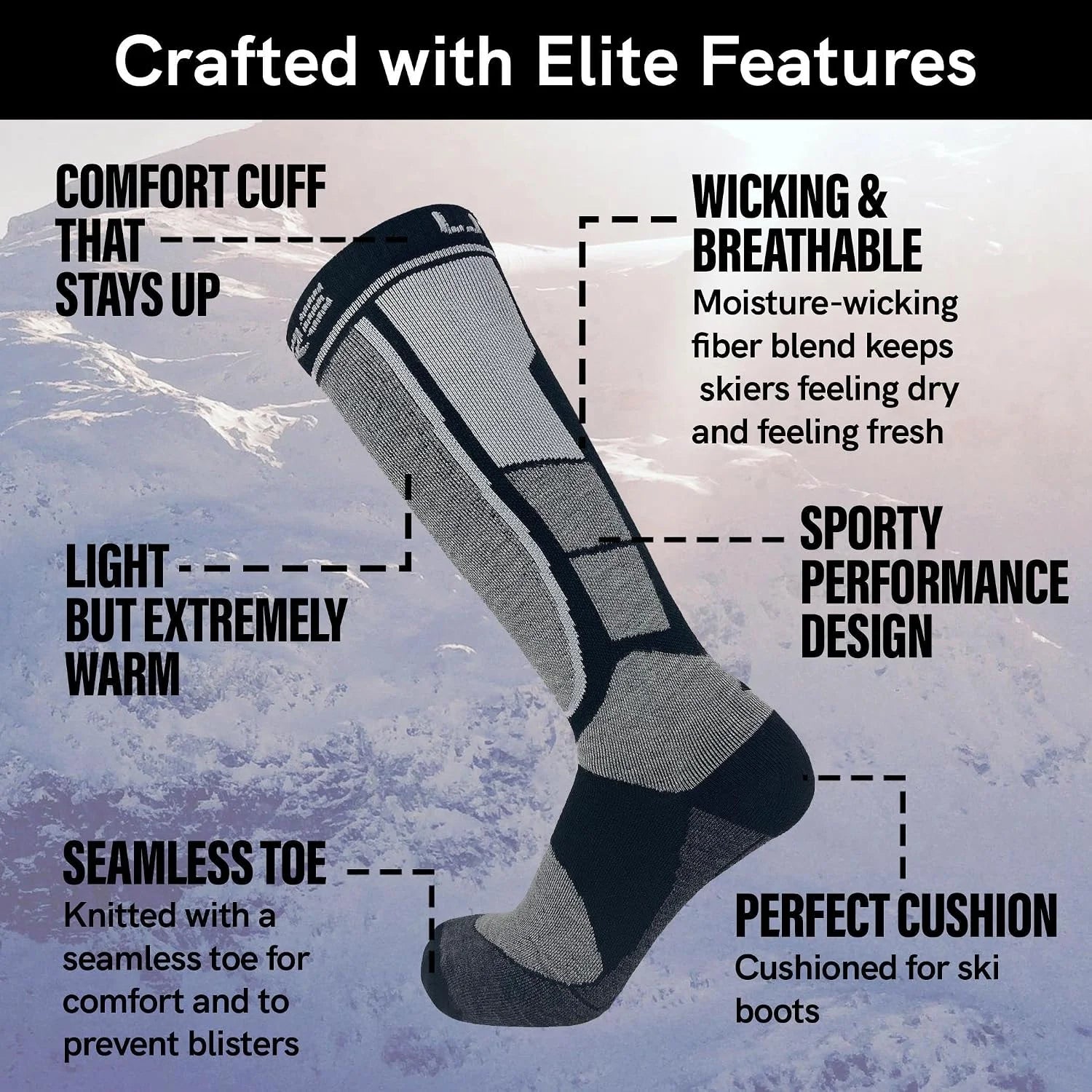 Pure Athlete Alpaca Wool Ski Socks - Made in USA, Winter Weather Lightweight Skiing and Hunting Socks for Men and Women