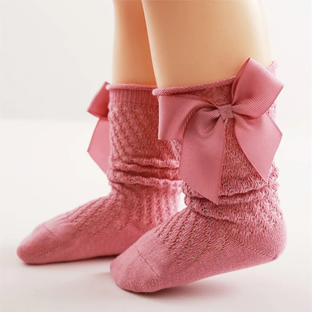 QandSweet Baby Girl Knee-High Socks Toddlers Bow Stockings Newborn Infant Non-Slip Sock