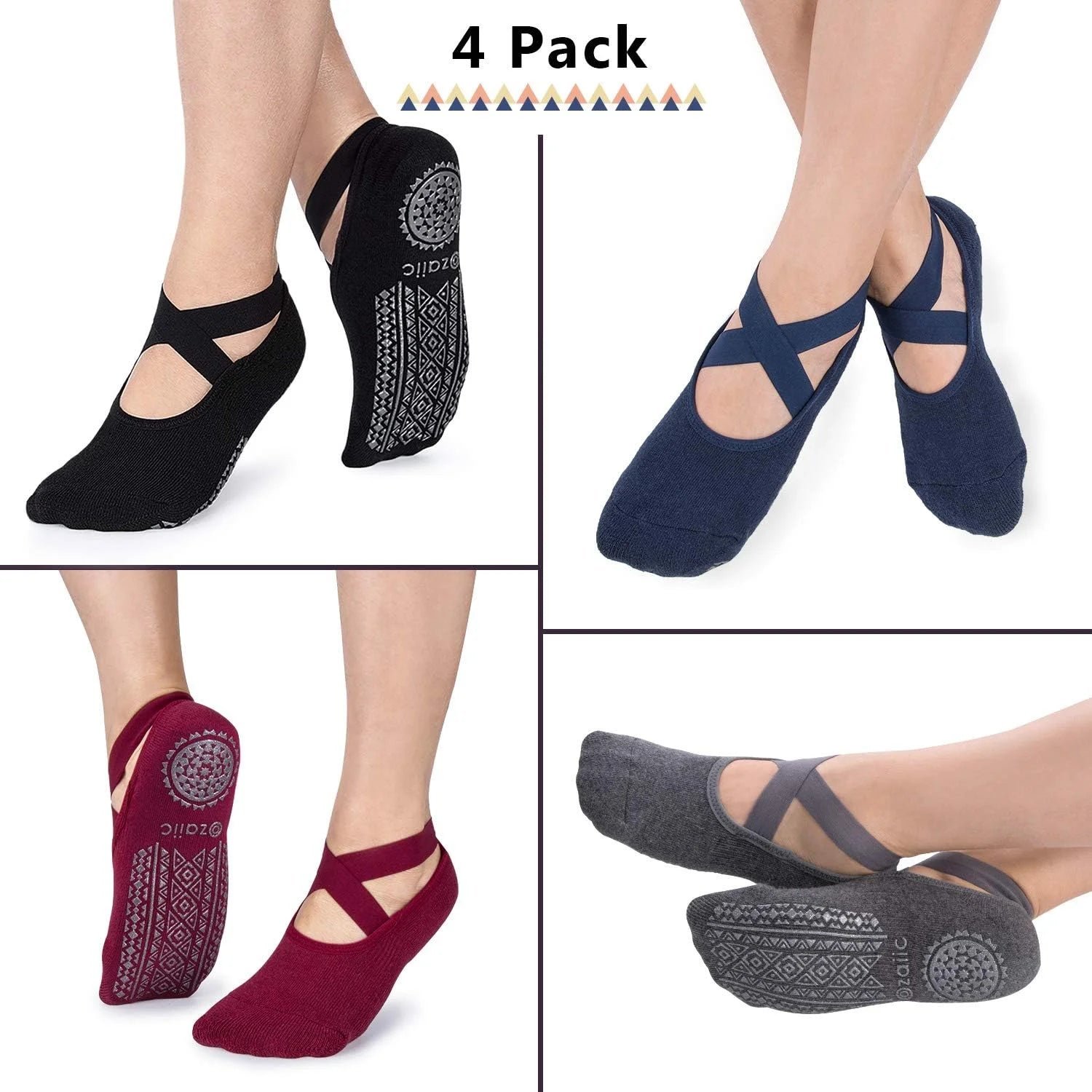 Ozaiic Pilates Socks for Women Non Slip Grip Yoga Barefoot Indoor Workout