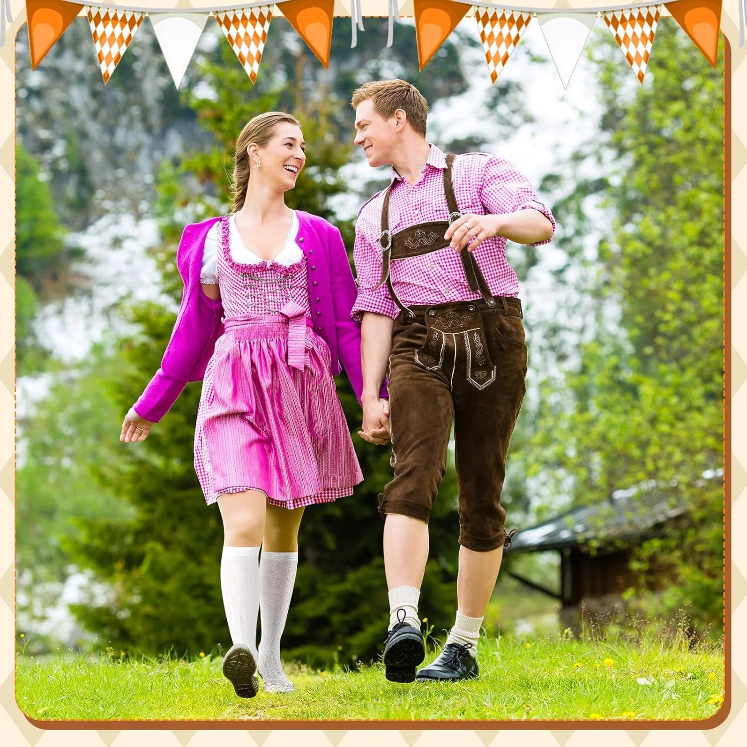 Suhine 2 Pair Oktoberfest Socks Dirndl Knee High Socks