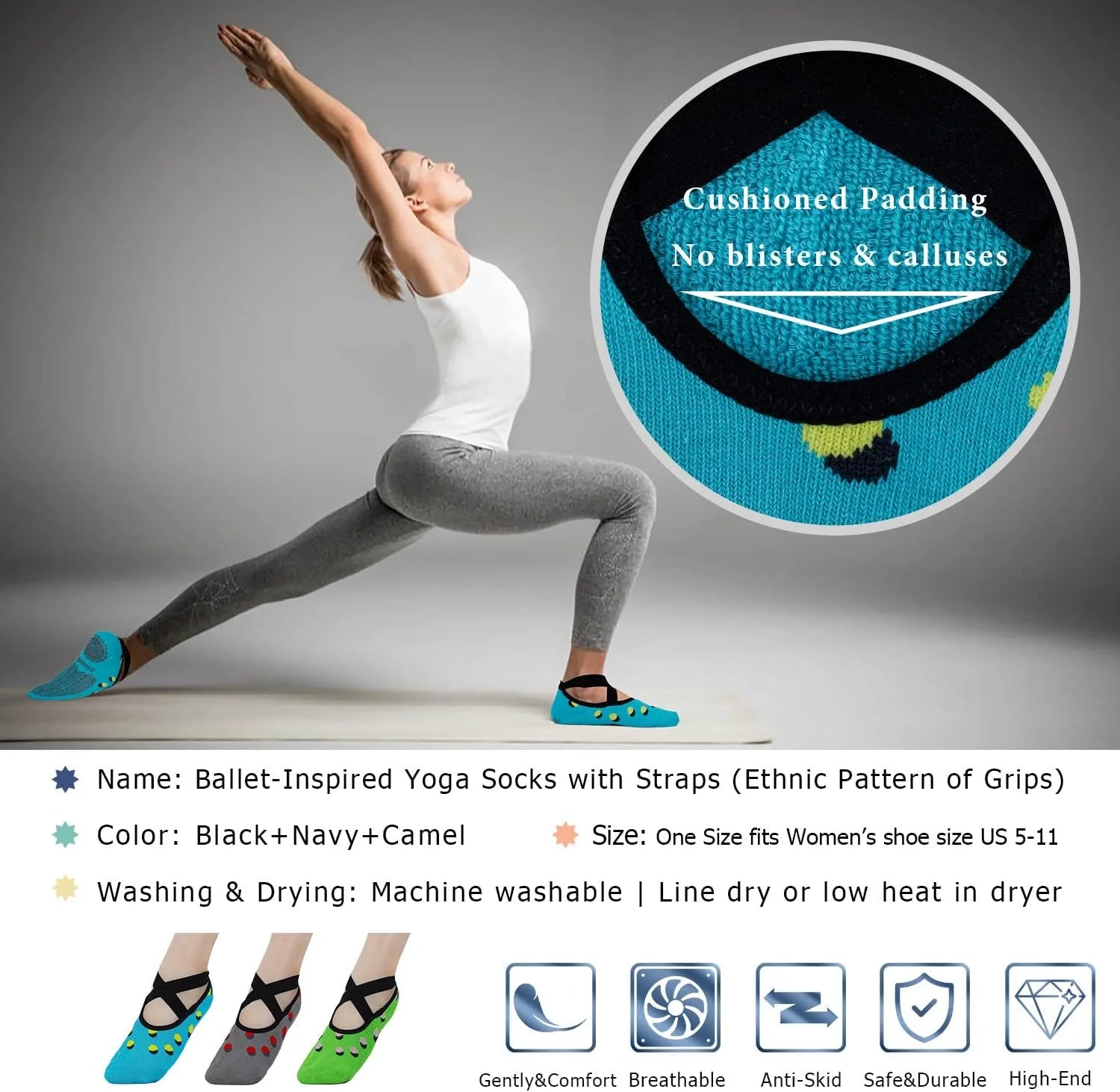 Ozaiic Pilates Socks for Women Non Slip Grip Yoga Barefoot Indoor Workout