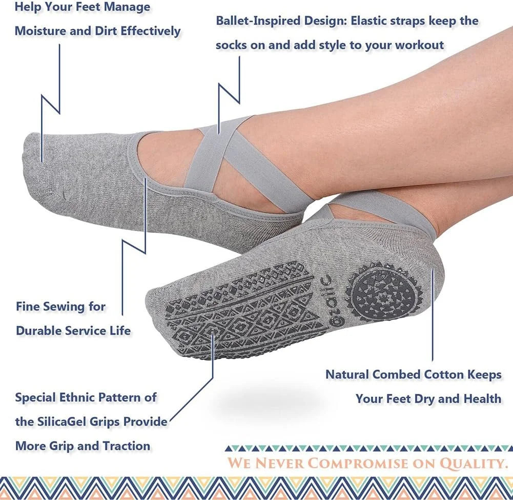 Ozaiic Pilates Socks for Women Non Slip Grip Yoga Barefoot Indoor Workout