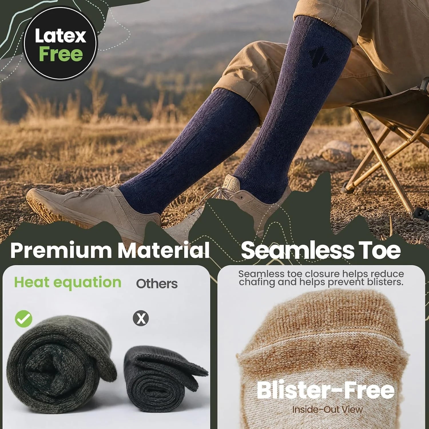 Alpaca Compression Socks for Men & Women, 15-20 mmHg Knee High Graduated Circulation Support, Moisture Wicking