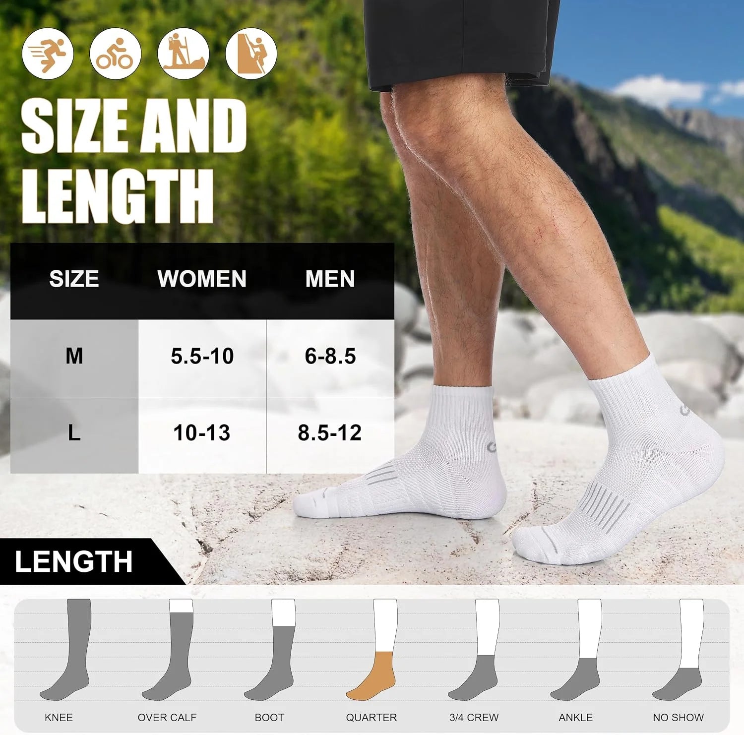 Lapulas Merino Wool Quarter Socks for Men Women, Hiking Running, 5 Pairs