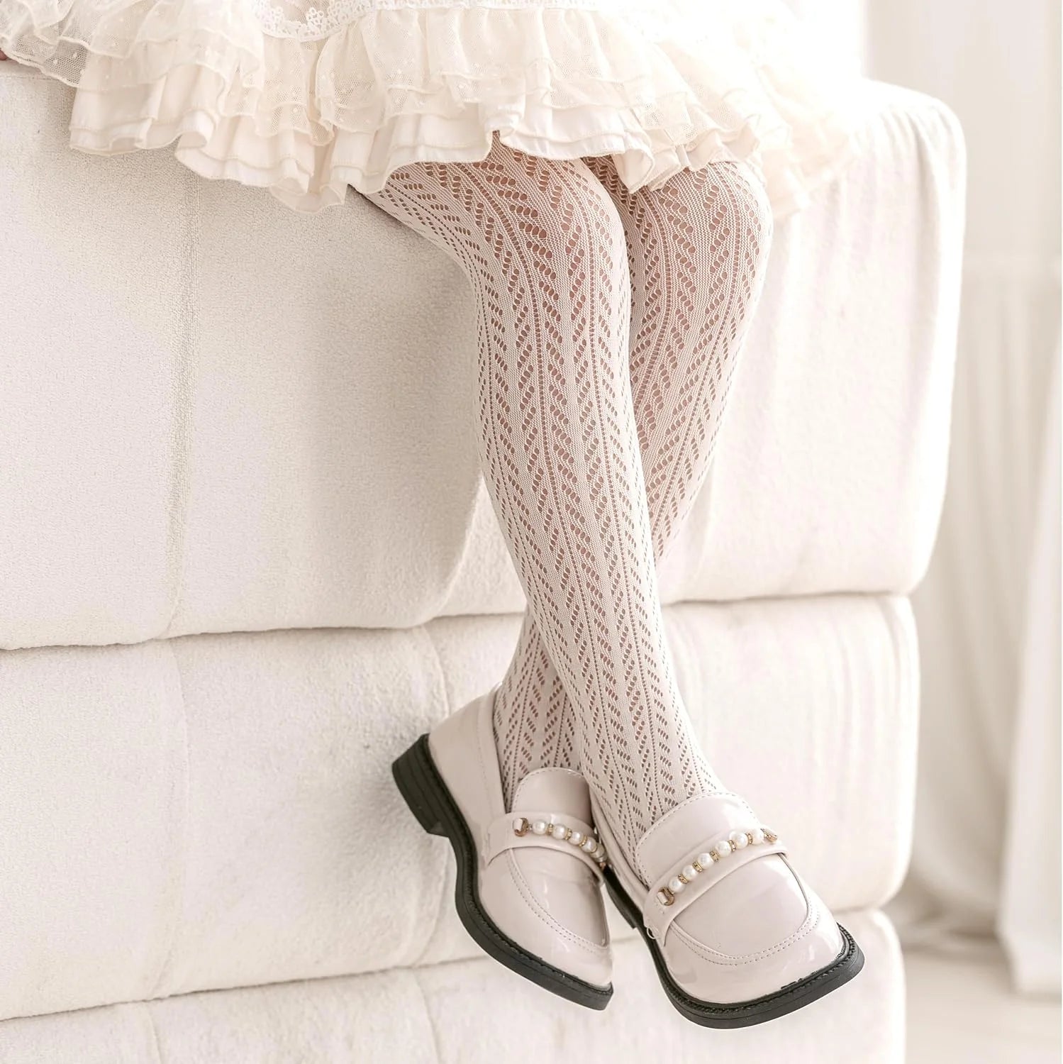 LOLANTA Girls Lace Tights Kids Sheer Patterned Fishnet Stockings 2 Pack