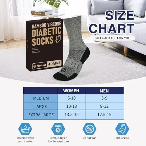 Diabetic Socks for Men,4 Pairs Non Binding Loose Wide Top Crew Socks for Men Size 9-12/10-13/13-15.