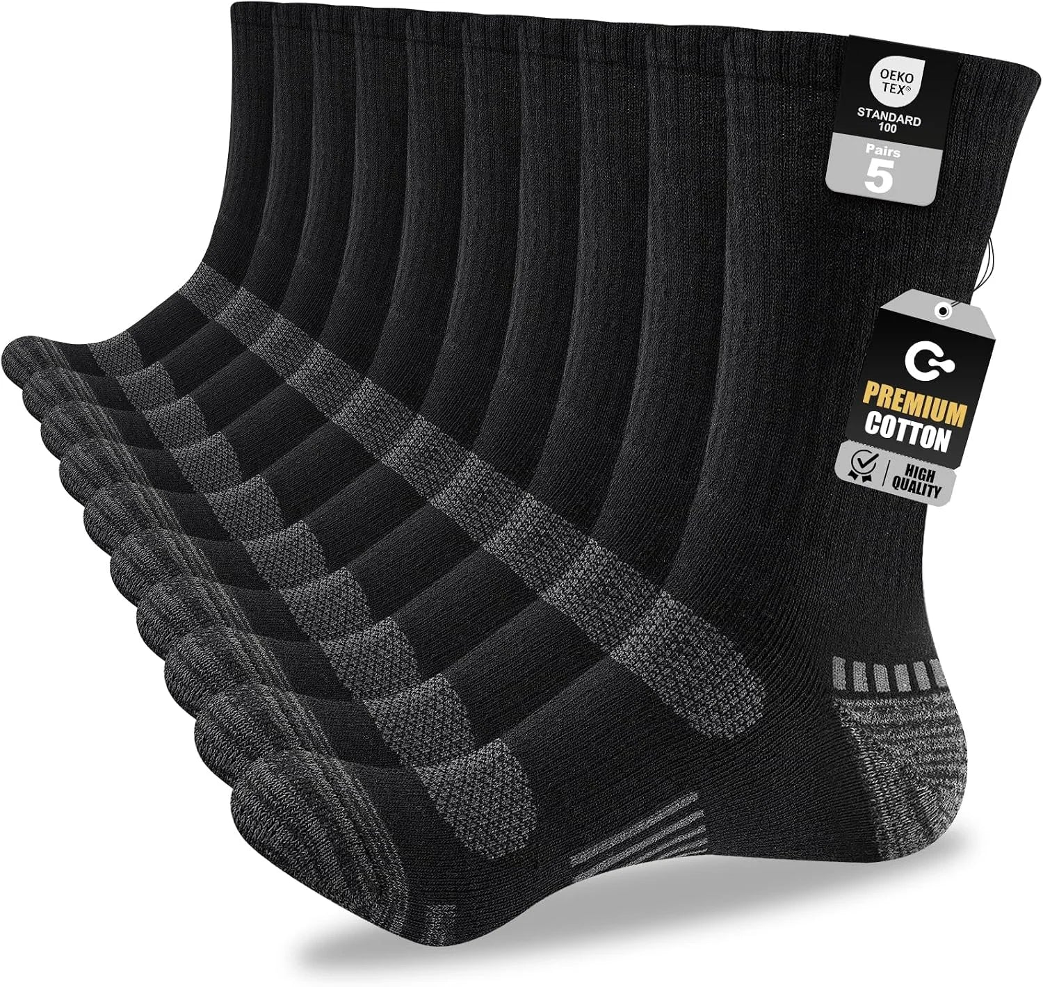 Cirorld Mens Socks, 5 Pairs, Full Cushion Cotton Crew Work Socks