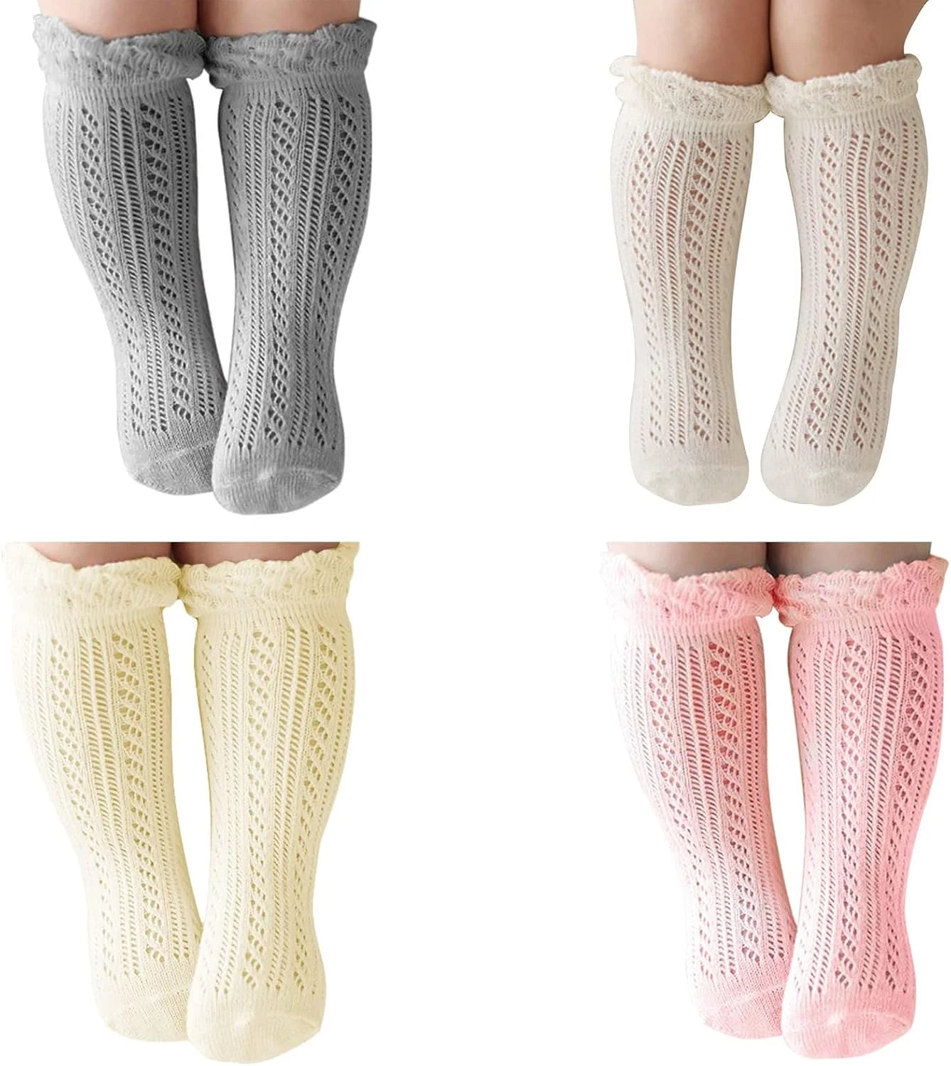 ACTLATI Baby Girls Knee High Socks Hollow Out Anti-skid Knitting Stockings Suitable for 0-2 Years Infants Toddlers