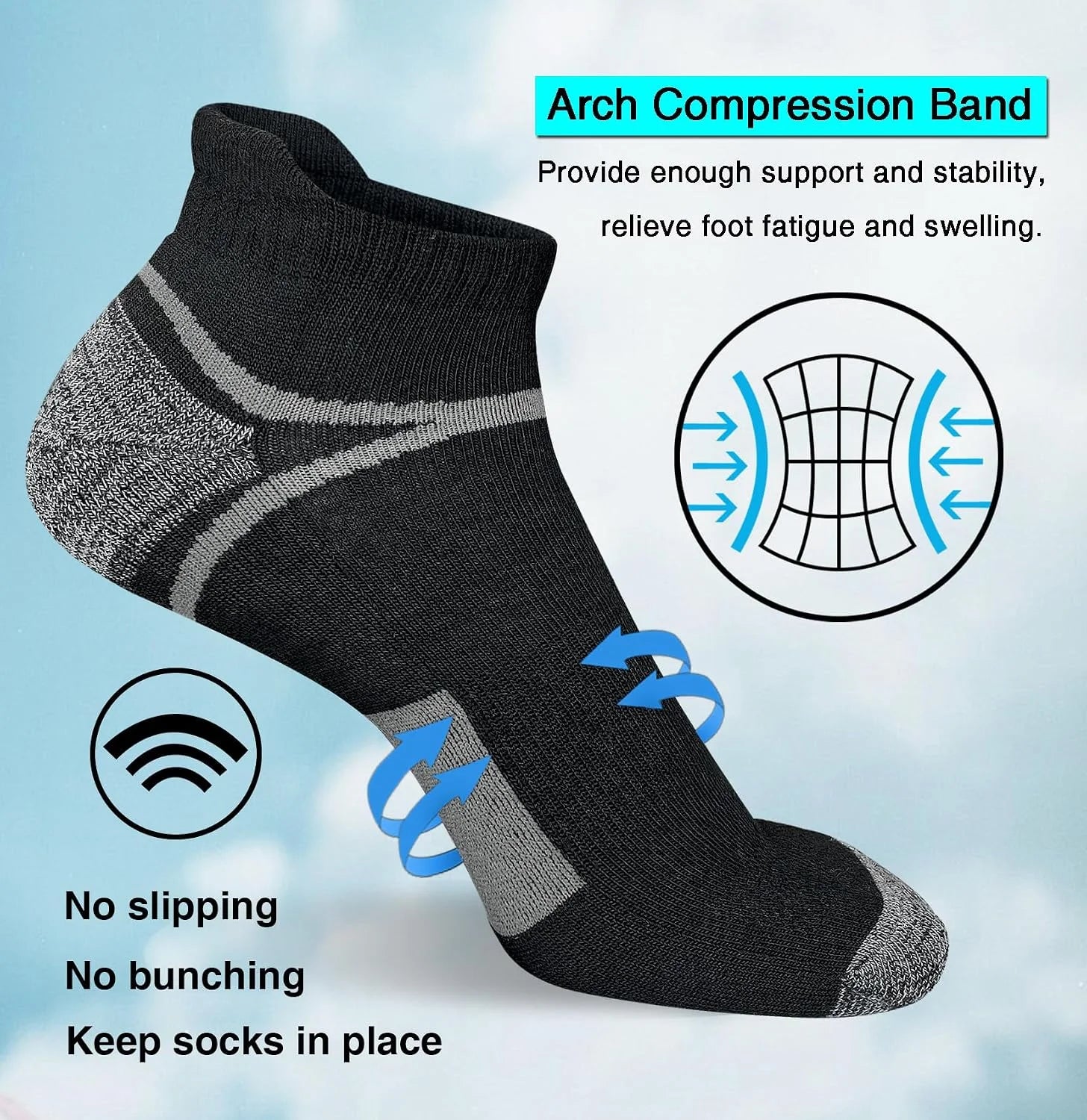 suaskk Men's Ankle Athletic Cushioned Anti-Blister Running Socks 5 Pairs