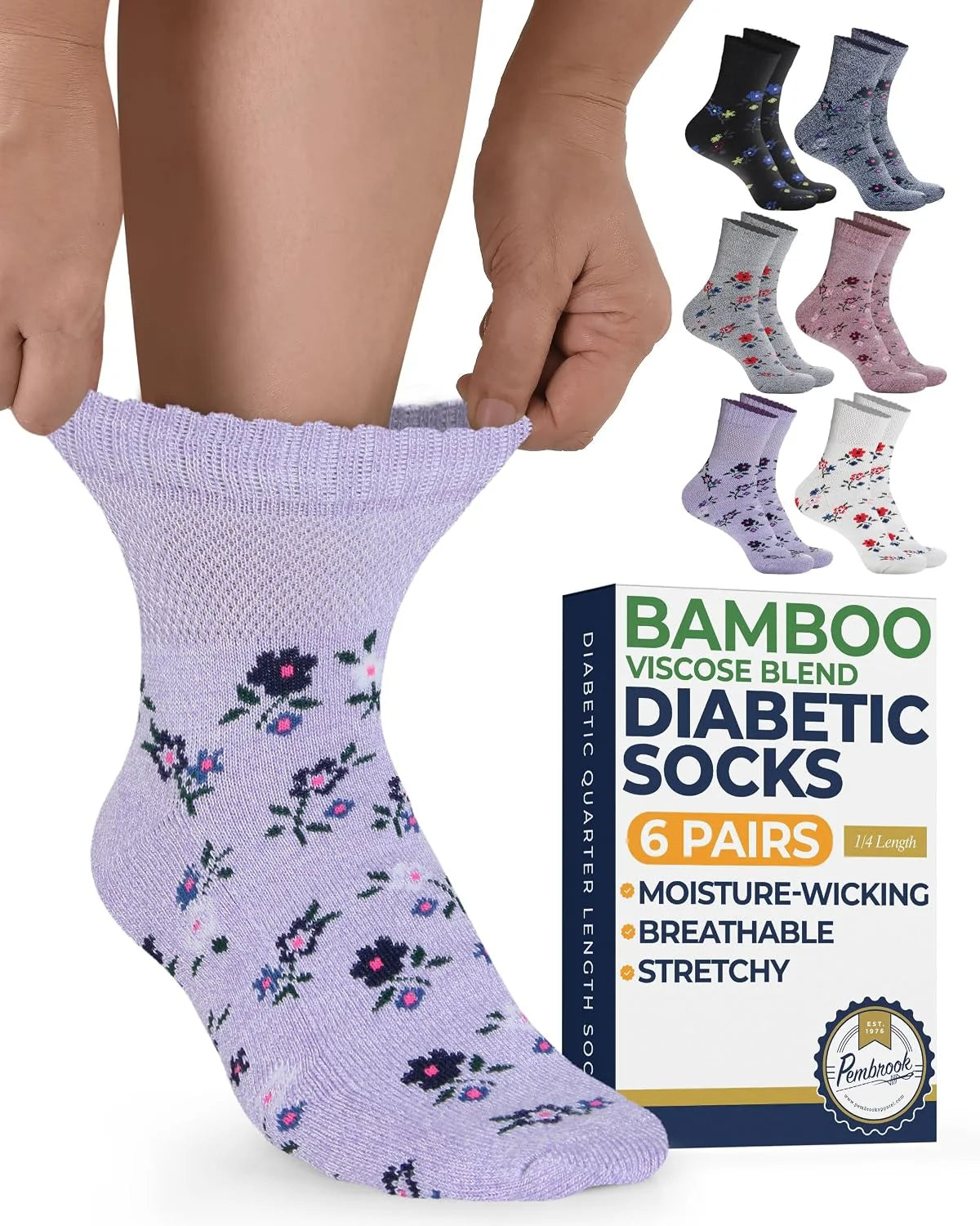 Pembrook® Bamboo Viscose Ankle Diabetic Socks for Women & Men - 6 Pairs