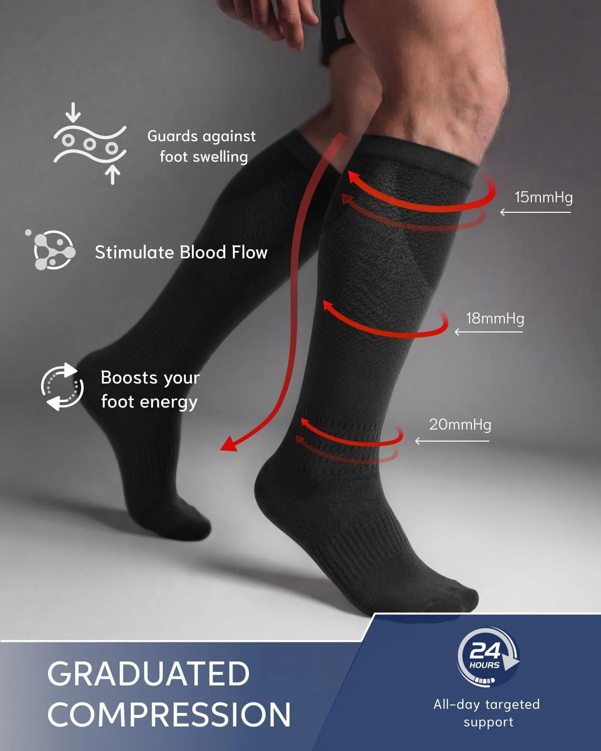 FAIRWIN Bamboo Viscose Compression Socks for Men Women, 15-20 mmHg Knee High Soft Support for Nurse Running Travel Work