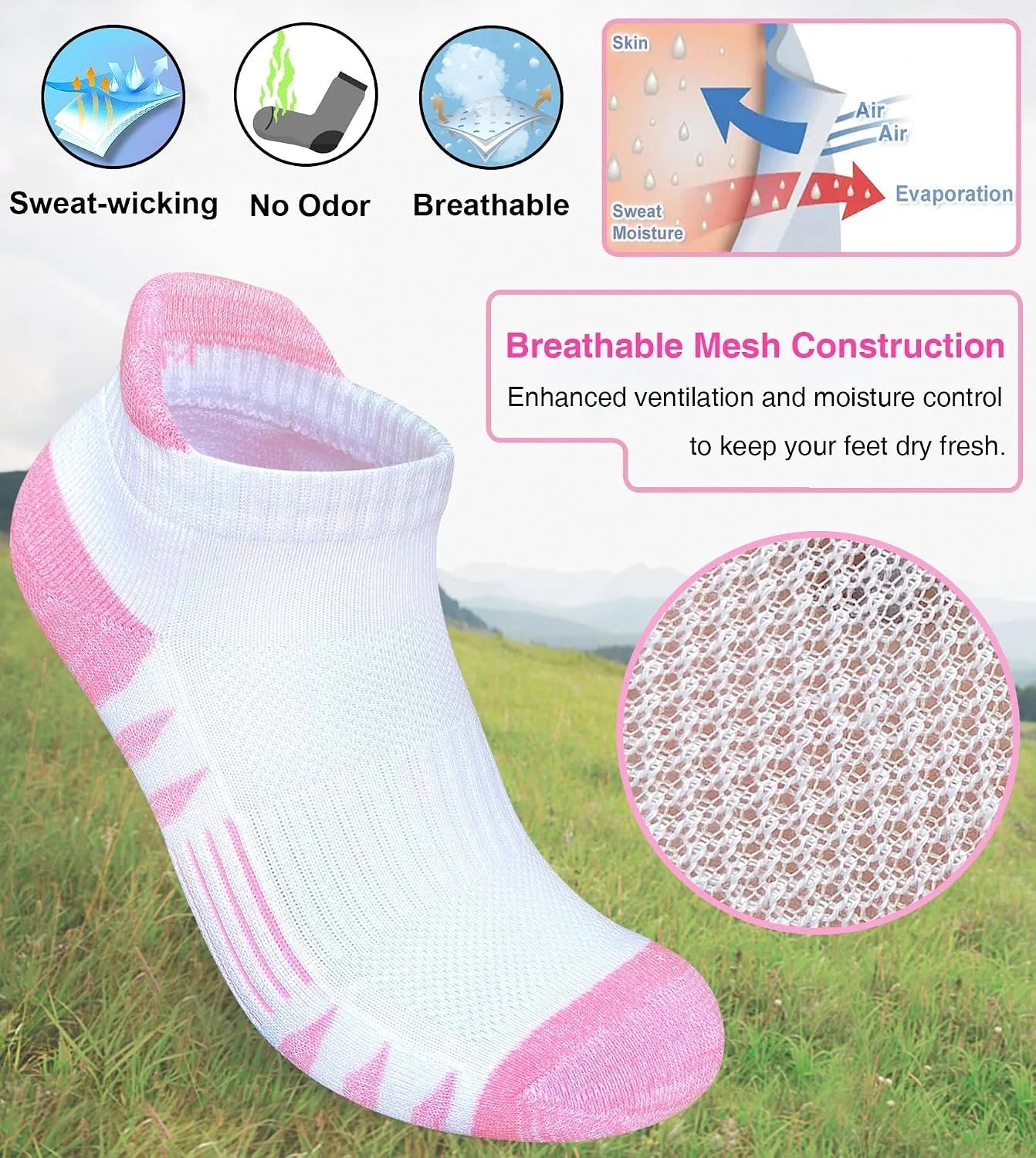Heyoboy Womens Ankle Anti-blister Cushioned Athletic Running Socks 5 Pairs