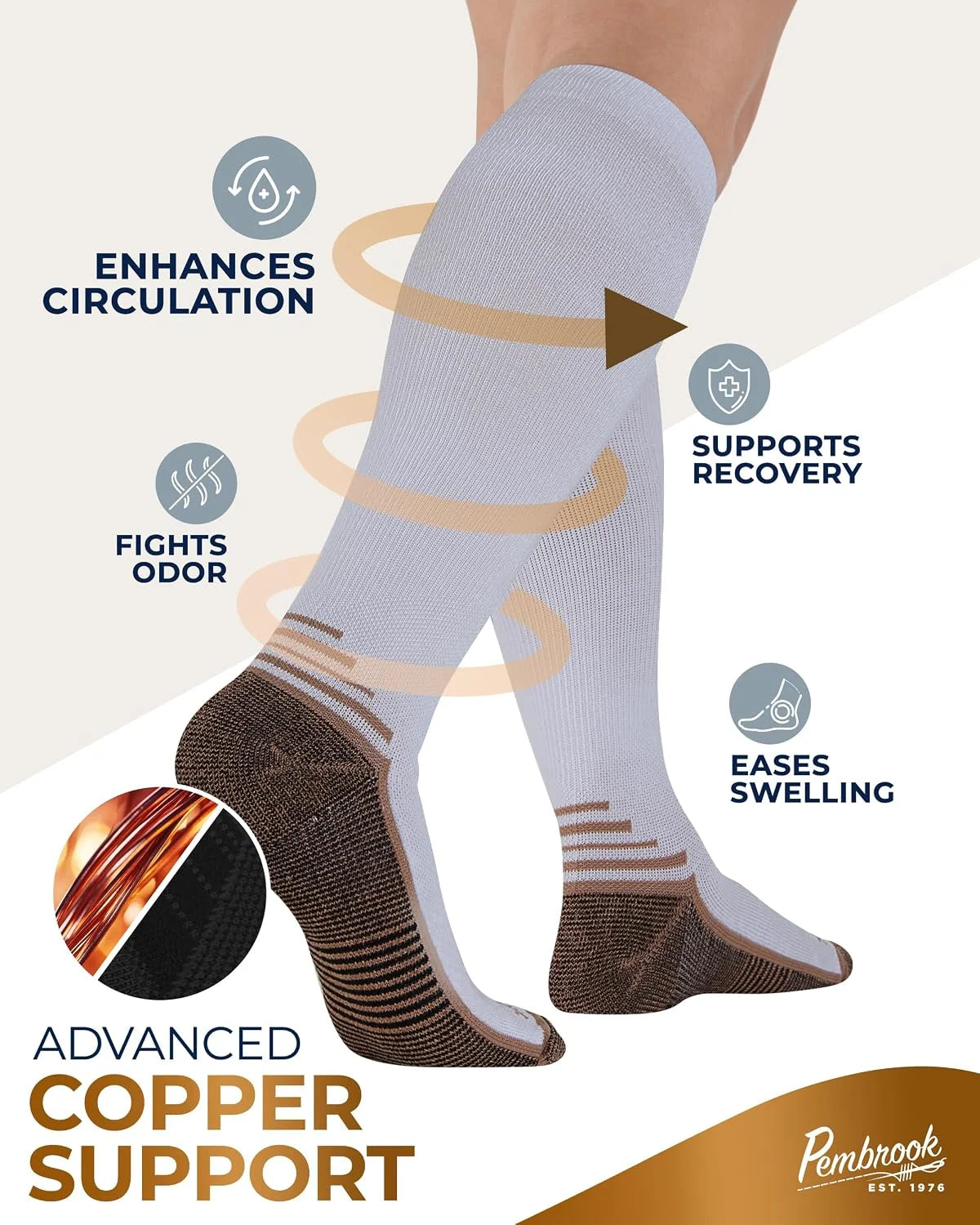 Pembrook 3 Pairs Copper Compression Socks 15-20 mmHg | Graduated Support