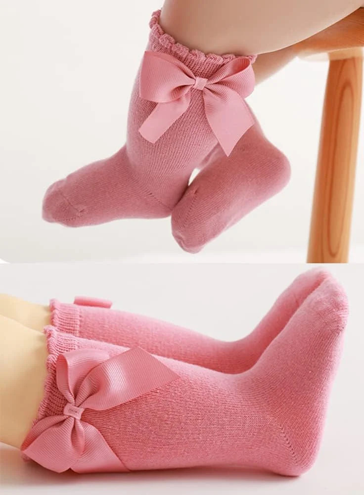 QandSweet Baby Girl Knee-High Socks Toddlers Bow Stockings Newborn Infant Non-Slip Sock