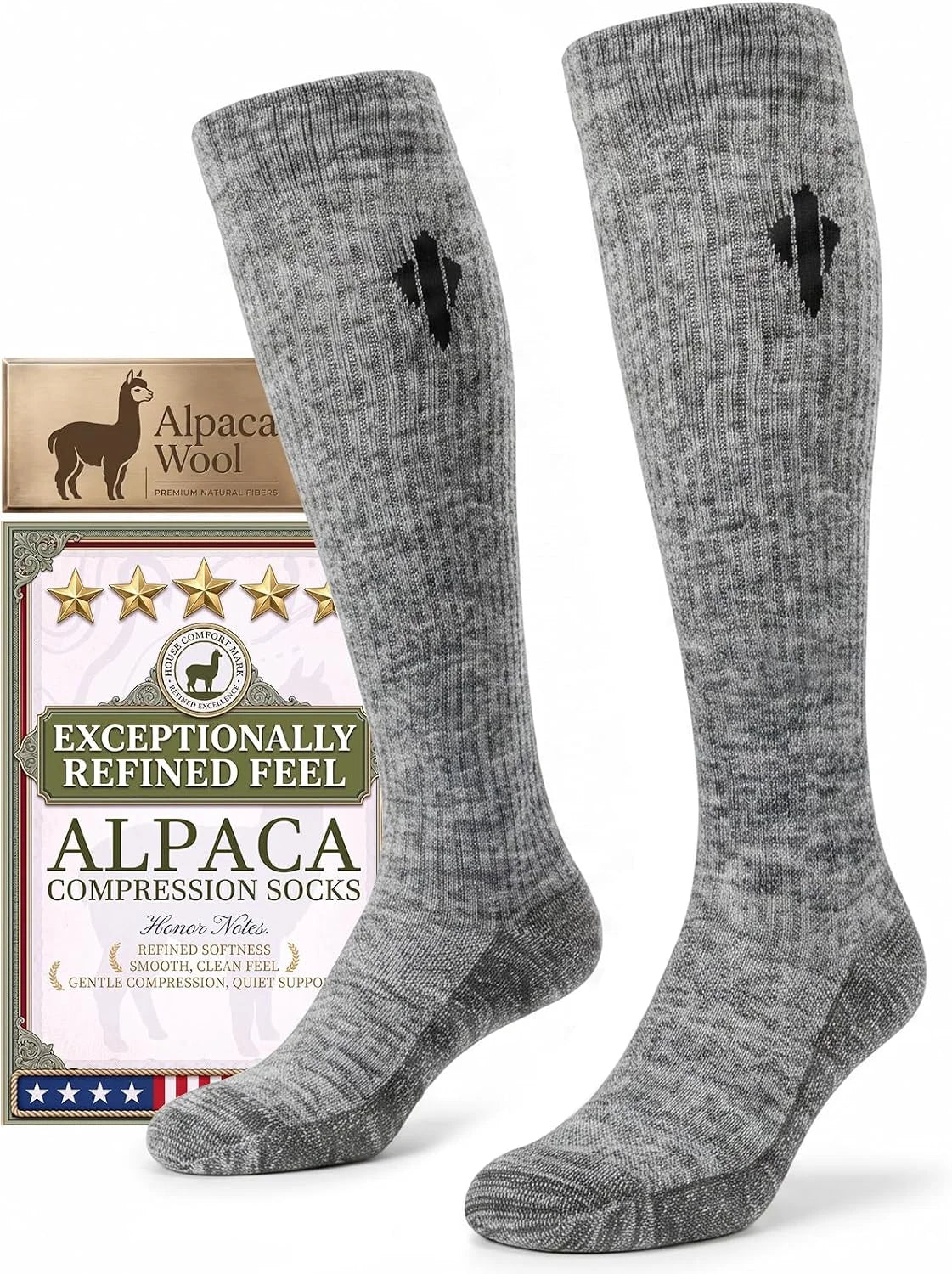 Alpaca Compression Socks for Men & Women, 15-20 mmHg Knee High Graduated Circulation Support, Moisture Wicking
