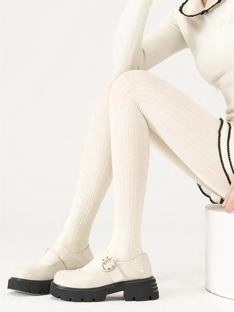 SurBepo Women Fishnet Hollow Out Knitted Patterned Thick Warm Stockings Tights Vertical Strips Pantyhose For Female