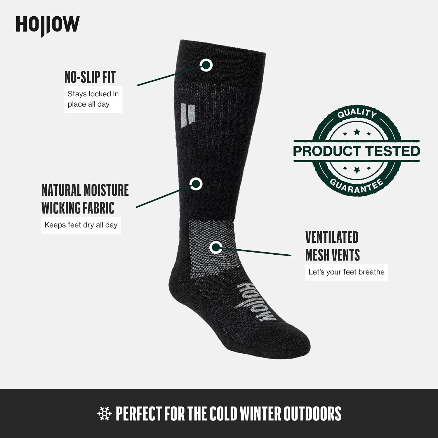 HOLLOW Alpaca Ski & Snow Socks for Men and Women, Alpaca No Slip-Fit Socks for Cold Weather