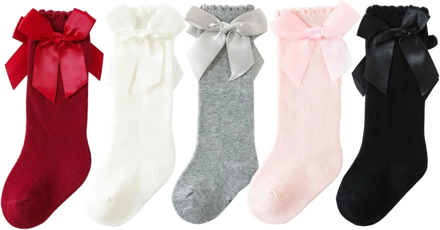 CHUNG Toddler Baby Girls Knee Hight Stocking Cotton Socks 0-7Years Solid Color Bowknot Thin Spring Summer