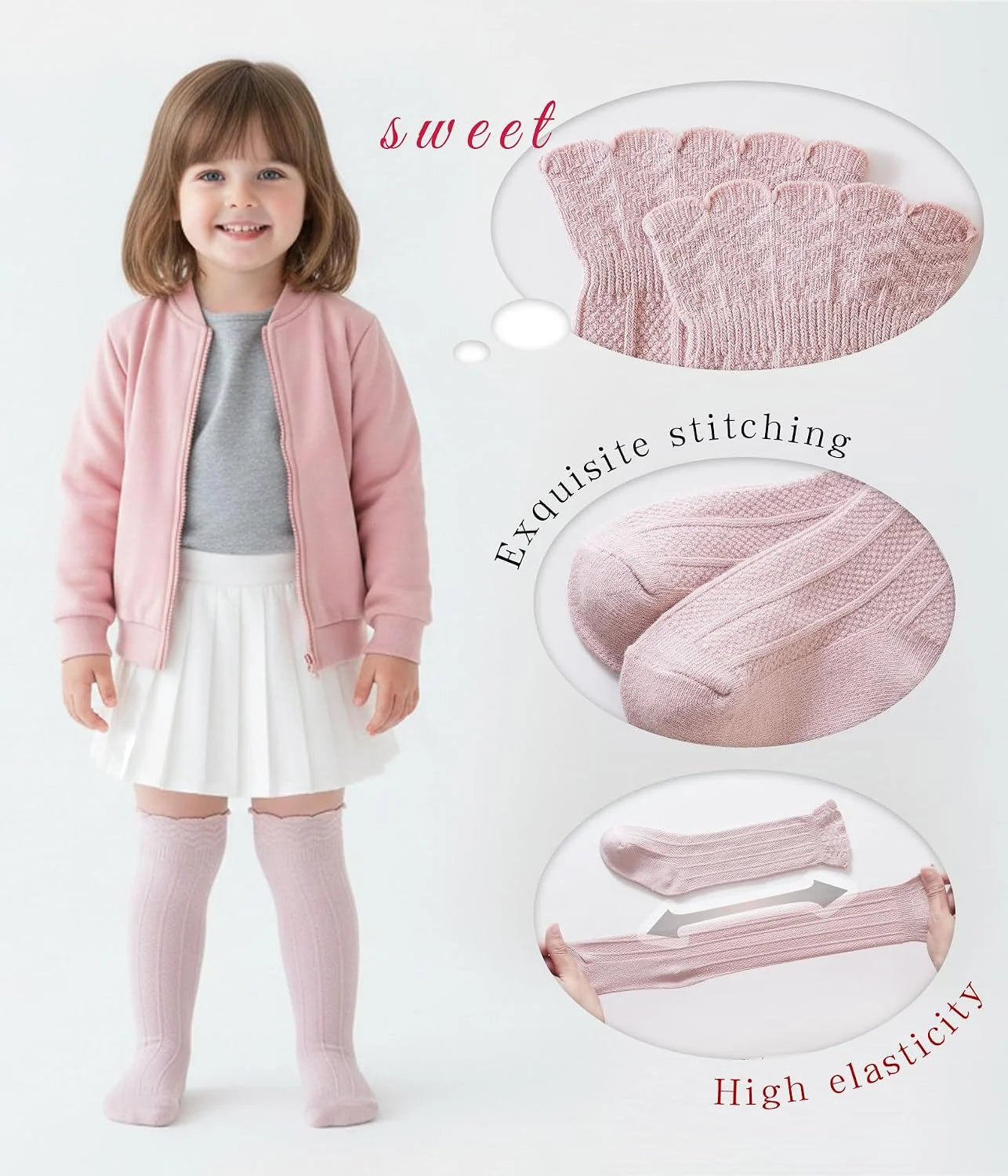 CHUNG Toddler Baby Girls Knee Hight Stocking Cotton Socks 0-7Years Solid Color Bowknot Thin Spring Summer