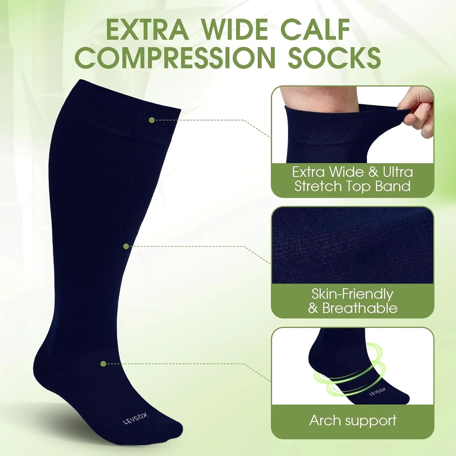 LEVSOX Wide Calf Compression Socks for Women&Men Plus Size 15-20mmHg Knee High Large Support Stockings for Circulation