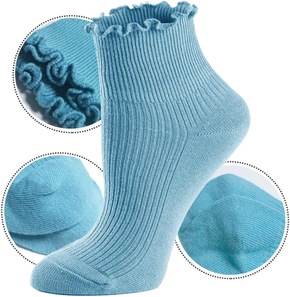 Mcool Mary Womens Ruffle Socks, Cute Ankle Winter Warm Knit Cotton Frilly Sock 6 Pack