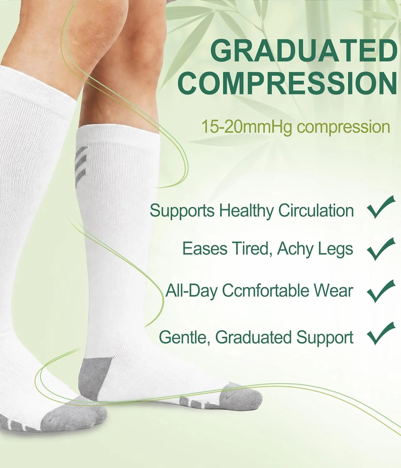 JODUCE Viscose from Bamboo Compression Socks for Men & Women, 3 Pairs 15-20 mmHg Graduated Knee High for Nurses & Travel
