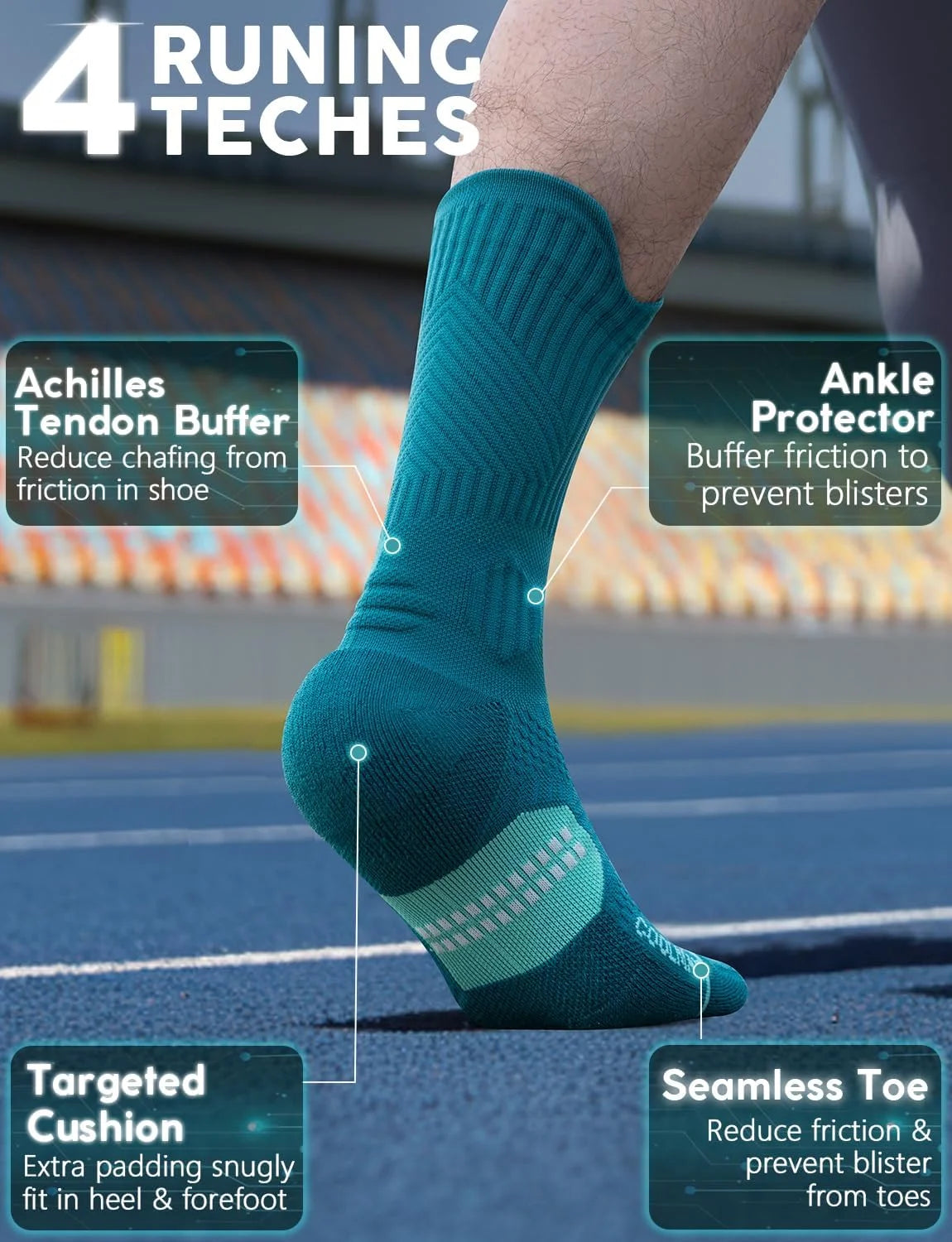 Juclise Compression Running Crew Socks, Bamboo Viscose Lightweight Cushion
