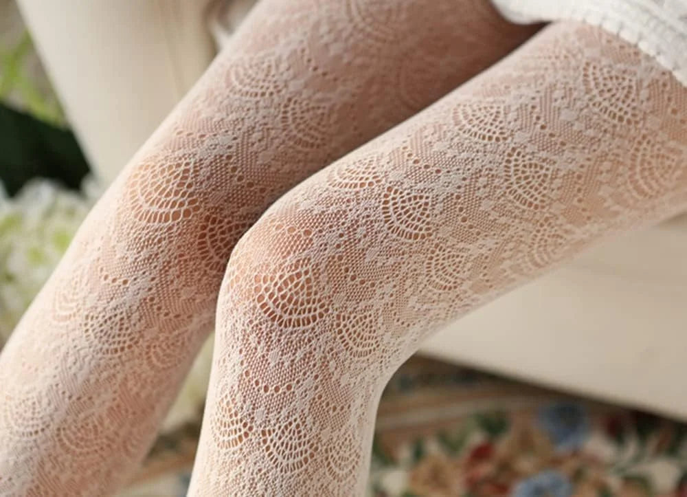 SurBepo Women Fishnet Hollow Out Knitted Patterned Thick Warm Stockings Tights Vertical Strips Pantyhose For Female