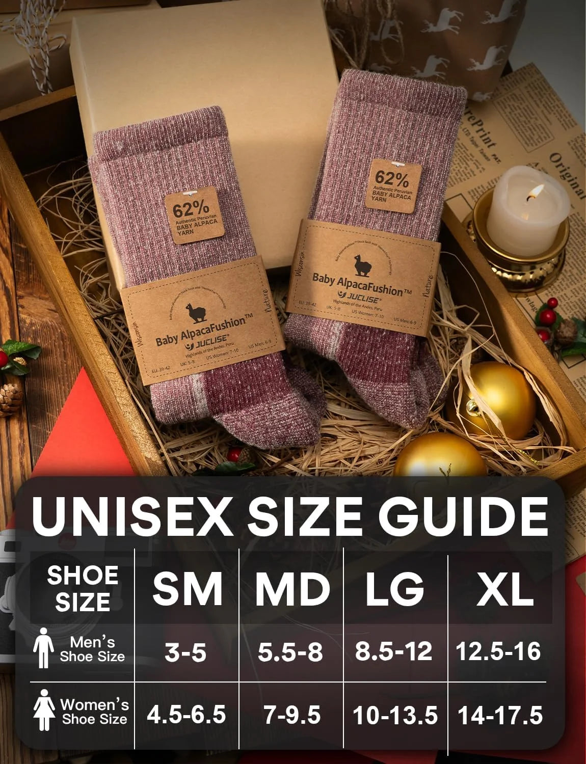 Juclise Alpaca Wool Hiking Crew Socks for Men and Women