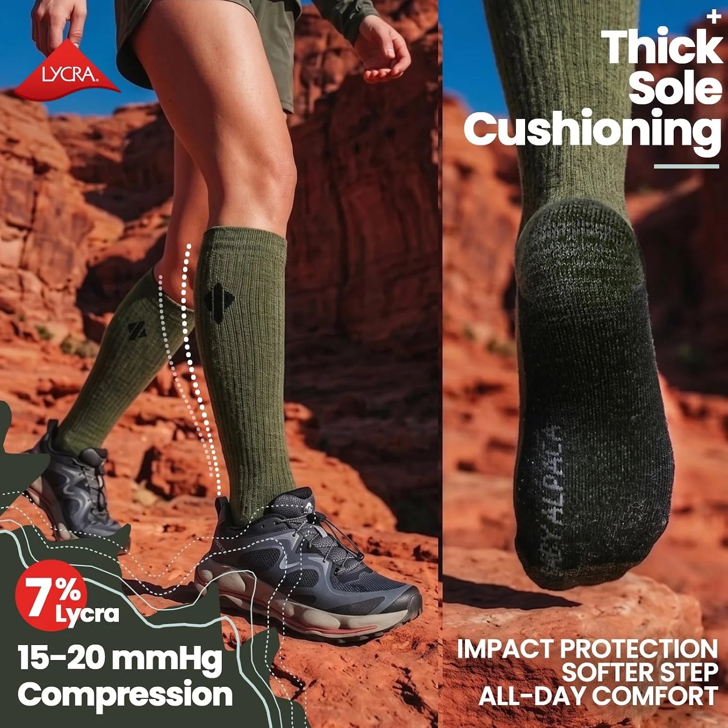 Alpaca Compression Socks for Men & Women, 15-20 mmHg Knee High Graduated Circulation Support, Moisture Wicking