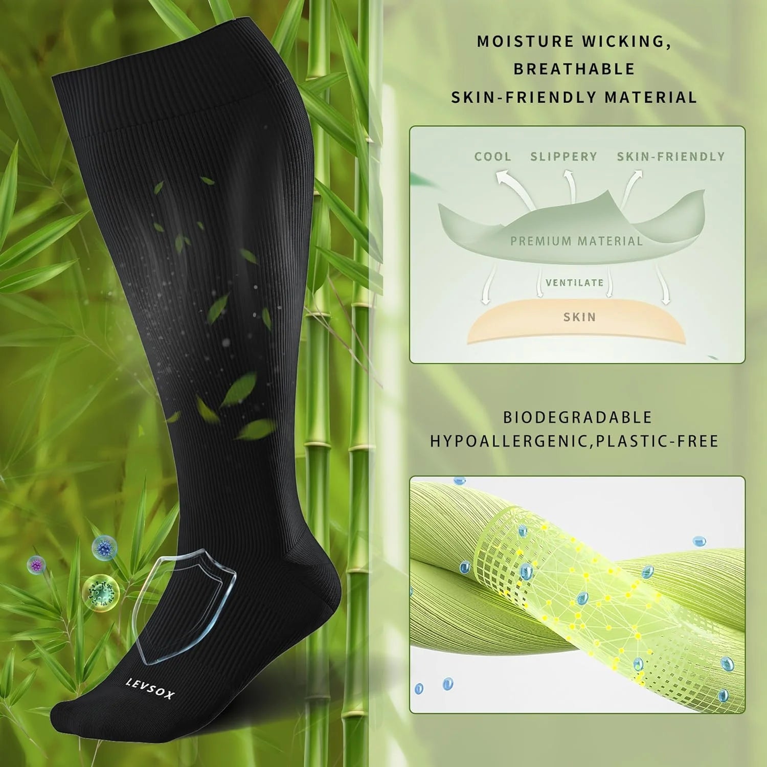 LEVSOX Wide Calf Compression Socks for Women&Men Plus Size 15-20mmHg Knee High Large Support Stockings for Circulation