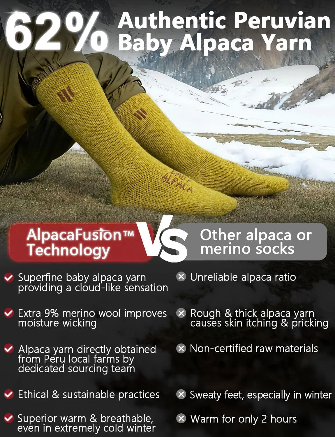 Juclise Alpaca Wool Boot Socks Men and Women, Heavyweight Thick Thermal Socks Cold Weather Hunting Hiking, Moisture Wicking