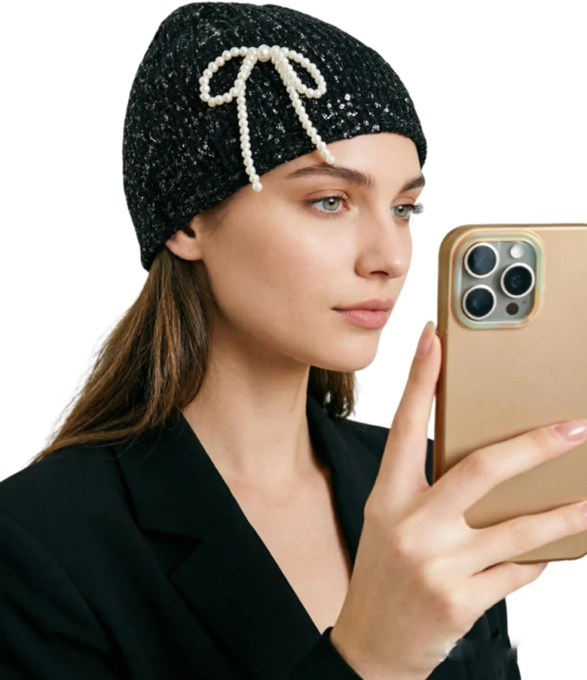 Suillty Sequin Knitted Beanie Hat for Women Men Glitter Winter Skull Caps Outdoor Windproof Cold Weather Bonnet