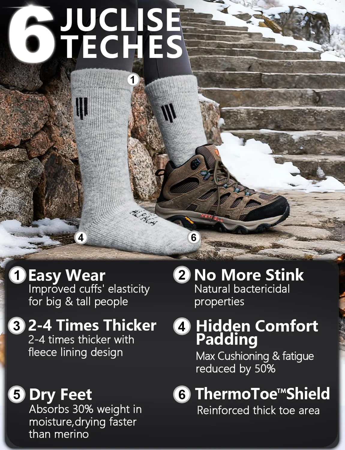 Juclise Alpaca Wool Boot Socks Men and Women, Heavyweight Thick Thermal Socks Cold Weather Hunting Hiking, Moisture Wicking