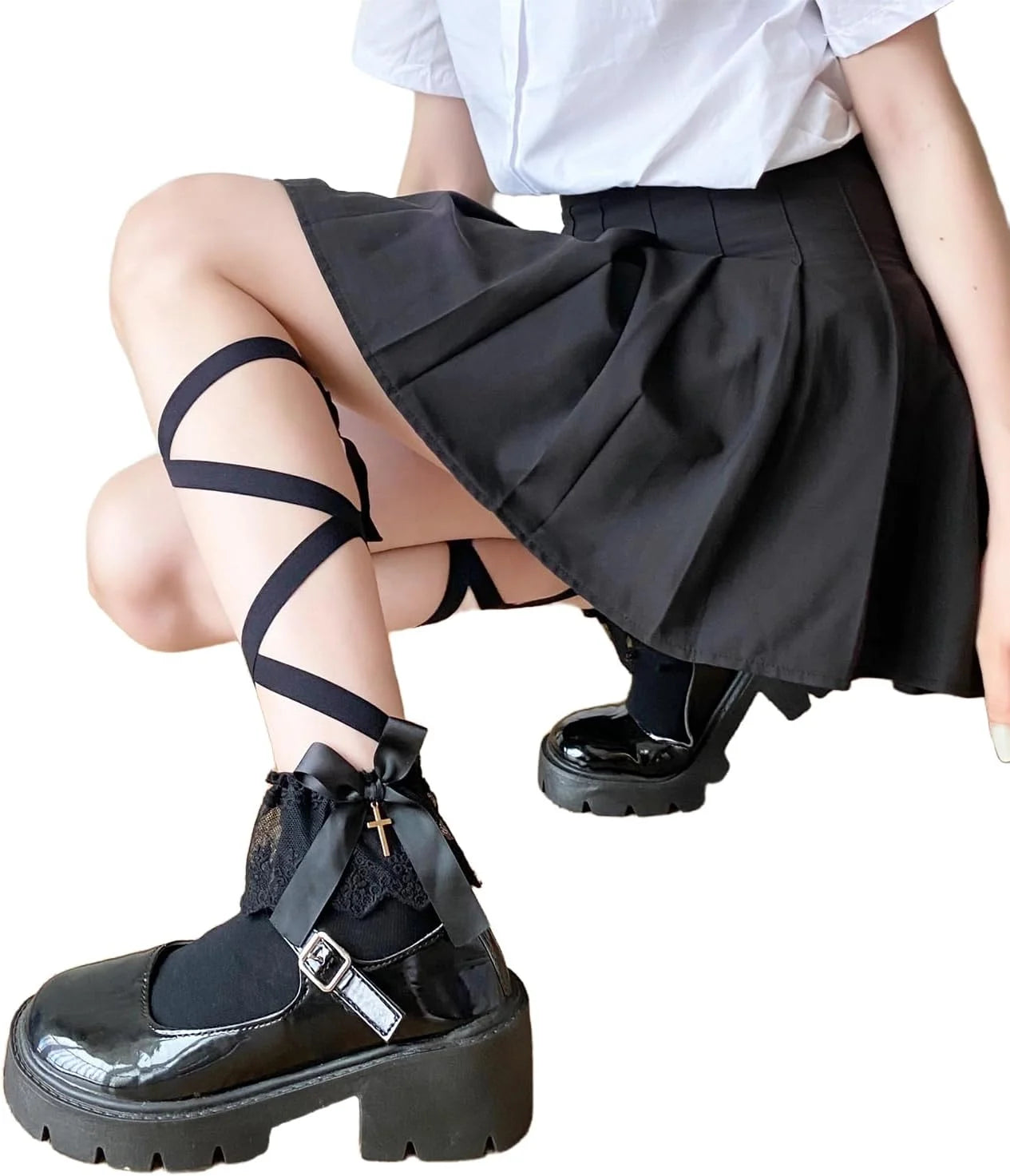 2Pair Lace Knee High Socks With Bowknot Fishnet Mesh Stocking Summer Cute Lace Lolita Socks