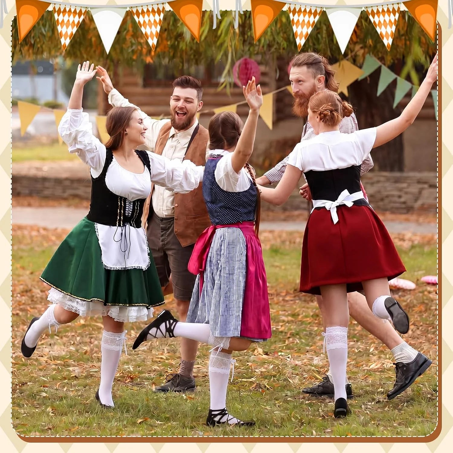 Suhine 2 Pair Oktoberfest Socks Dirndl Knee High Socks