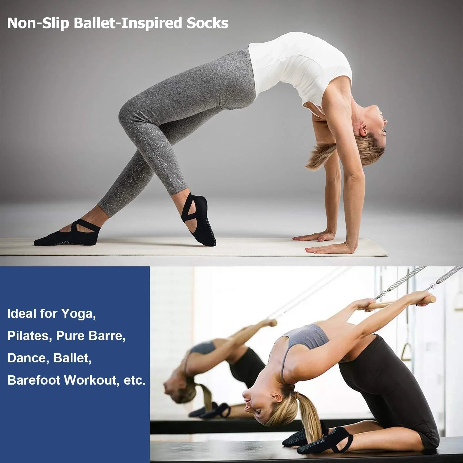 Ozaiic Pilates Socks for Women Non Slip Grip Yoga Barefoot Indoor Workout