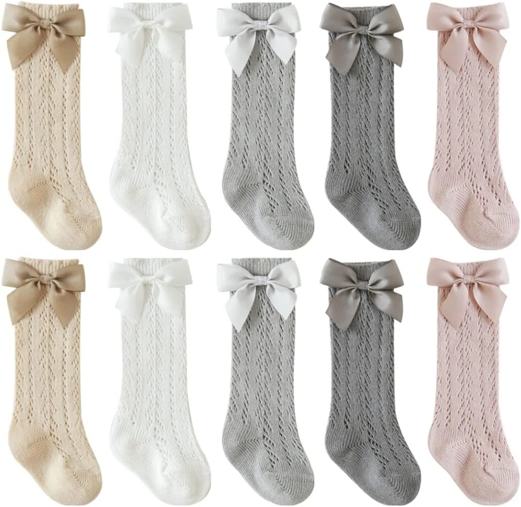 QandSweet Baby Girl Knee-High Socks Toddlers Bow Stockings Newborn Infant Non-Slip Sock