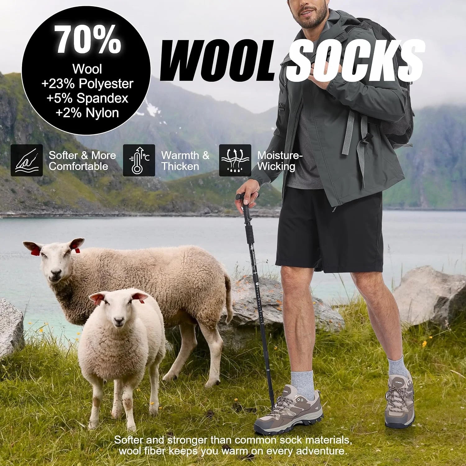 Lapulas Merino Wool Quarter Socks for Men Women, Hiking Running, 5 Pairs