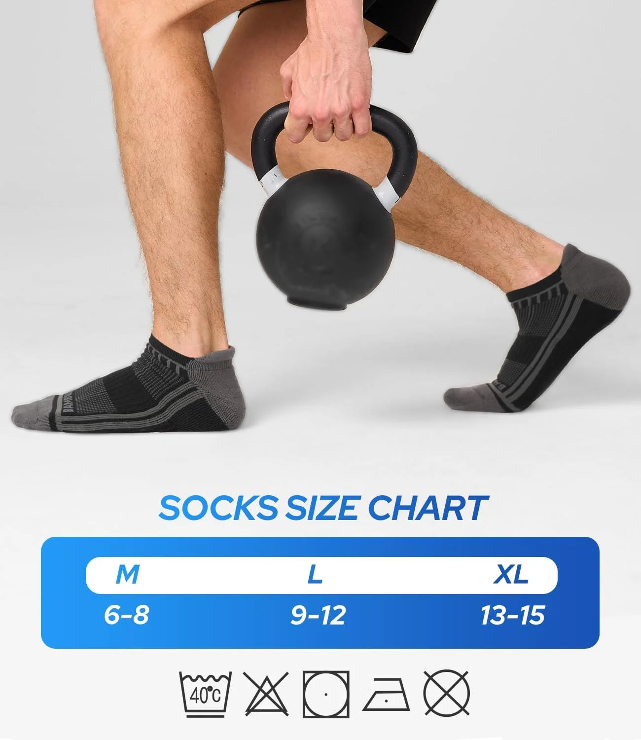 BAMBOO COOL Mens Athletic Ankle Socks Moisture Wicking Cushioned 8 Pack