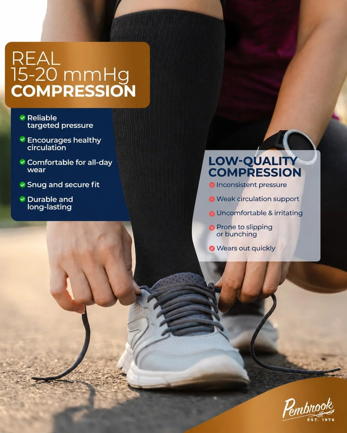 Pembrook 3 Pairs Copper Compression Socks 15-20 mmHg | Graduated Support