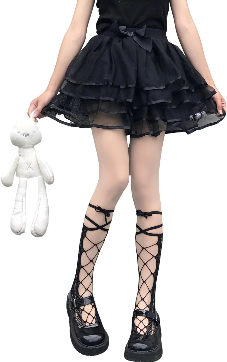2Pair Lace Knee High Socks With Bowknot Fishnet Mesh Stocking Summer Cute Lace Lolita Socks