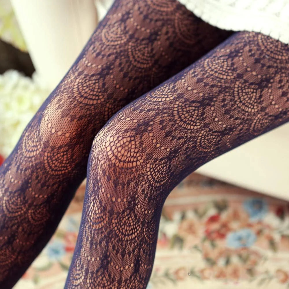 SurBepo Women Fishnet Hollow Out Knitted Patterned Thick Warm Stockings Tights Vertical Strips Pantyhose For Female