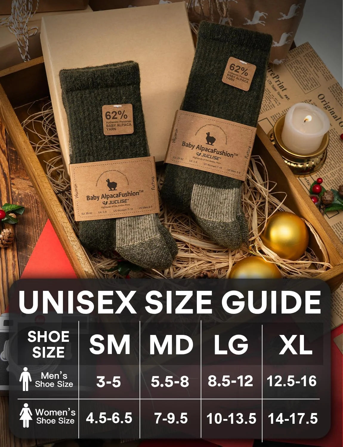 Juclise Alpaca Wool Hiking Crew Socks for Men and Women