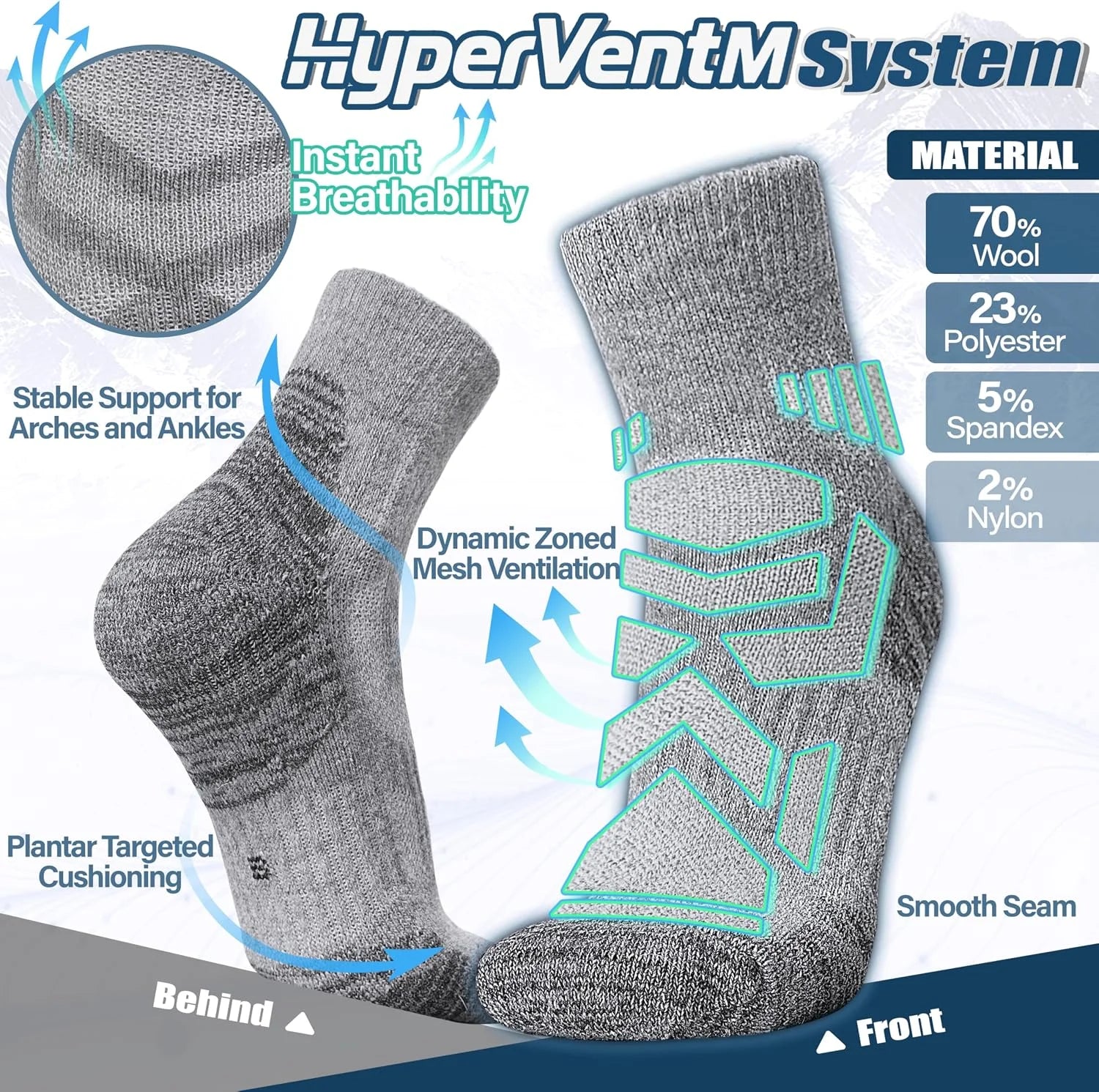 ANTSANG Merino Wool Quarter Ankle Hiking Running Socks for Women and Men